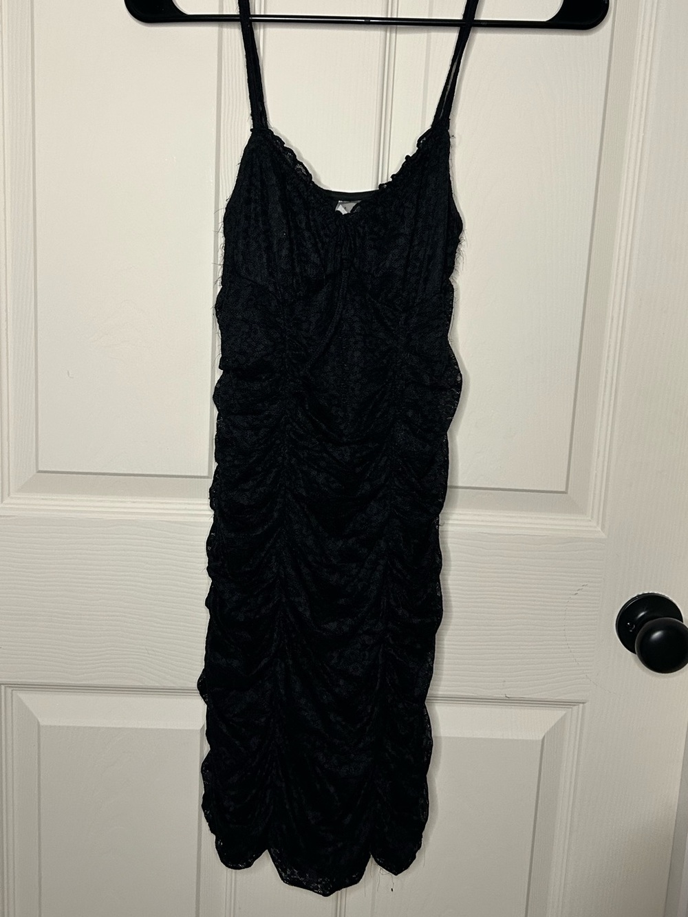 H&M Black Ruched Lace Slip Mini Dress